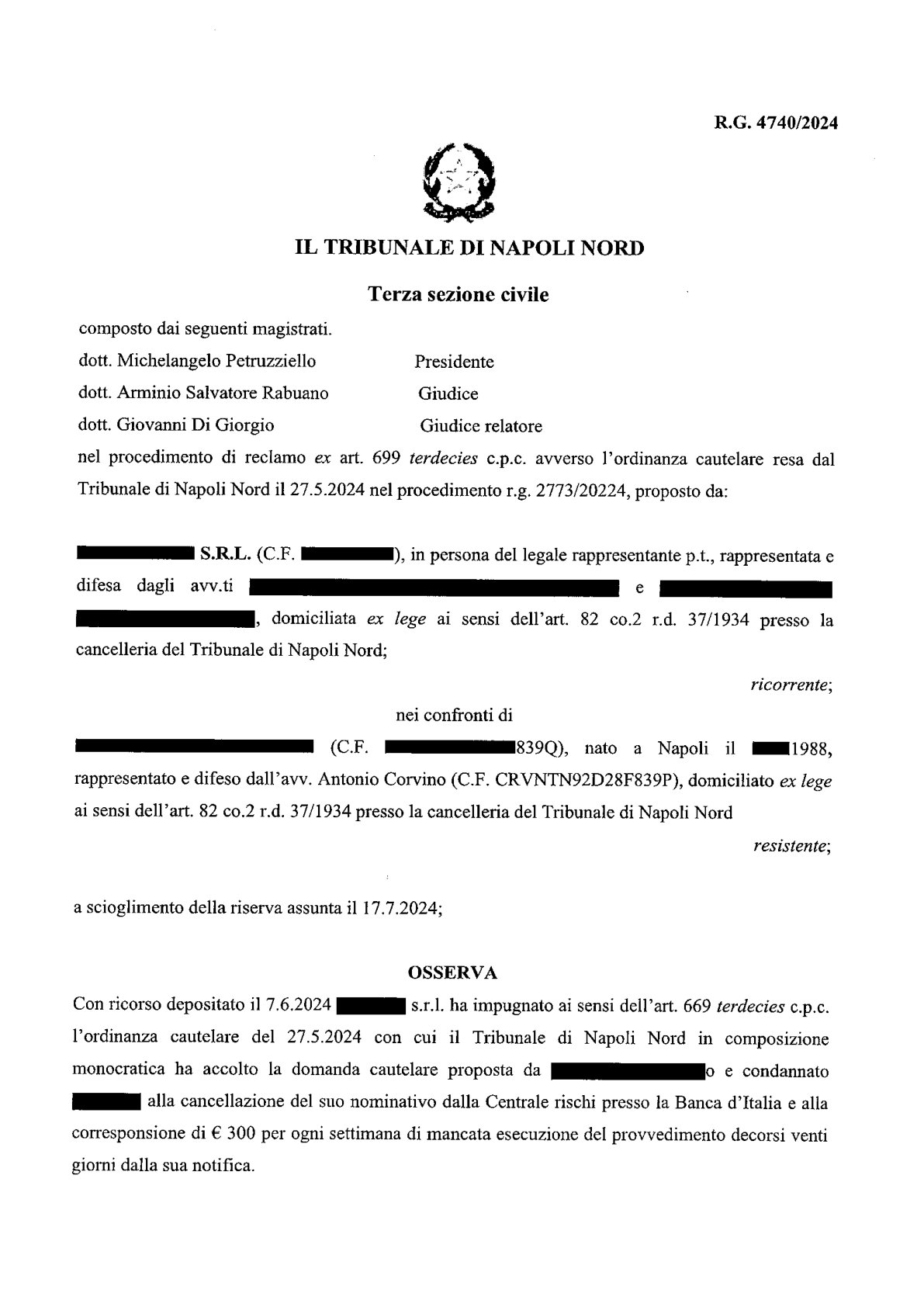 Anteprima frontespizio: Tribunale di Napoli Nord — 19 luglio 2024