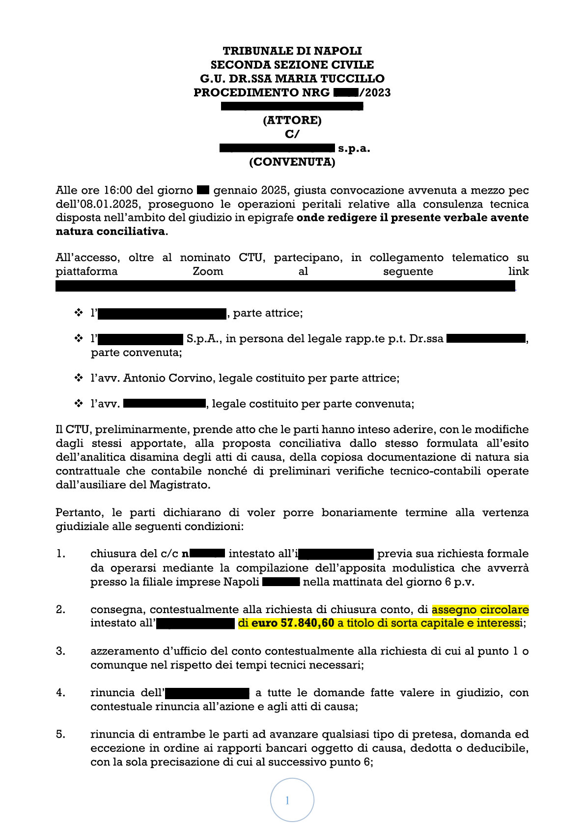 Anteprima frontespizio: Tribunale di Napoli — Accordo transattivo (CTU)