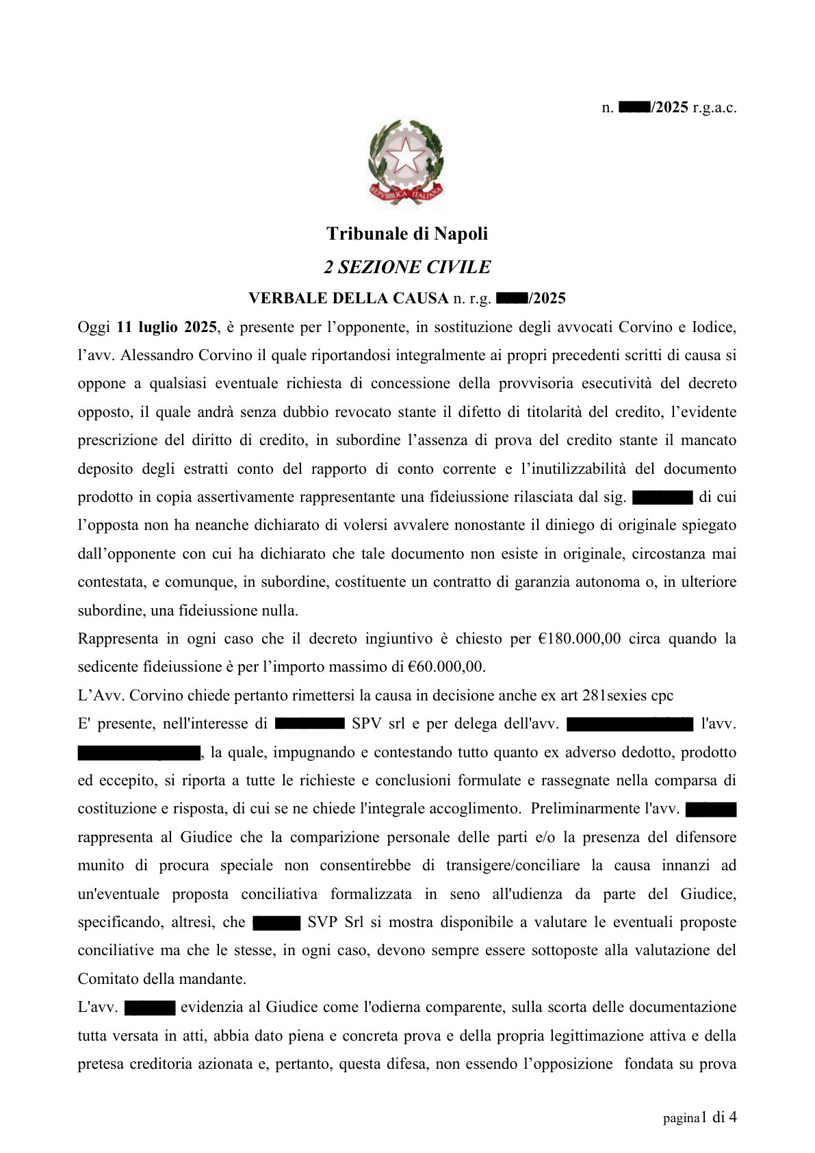 Anteprima frontespizio: Tribunale di Napoli — 14 luglio 2025
