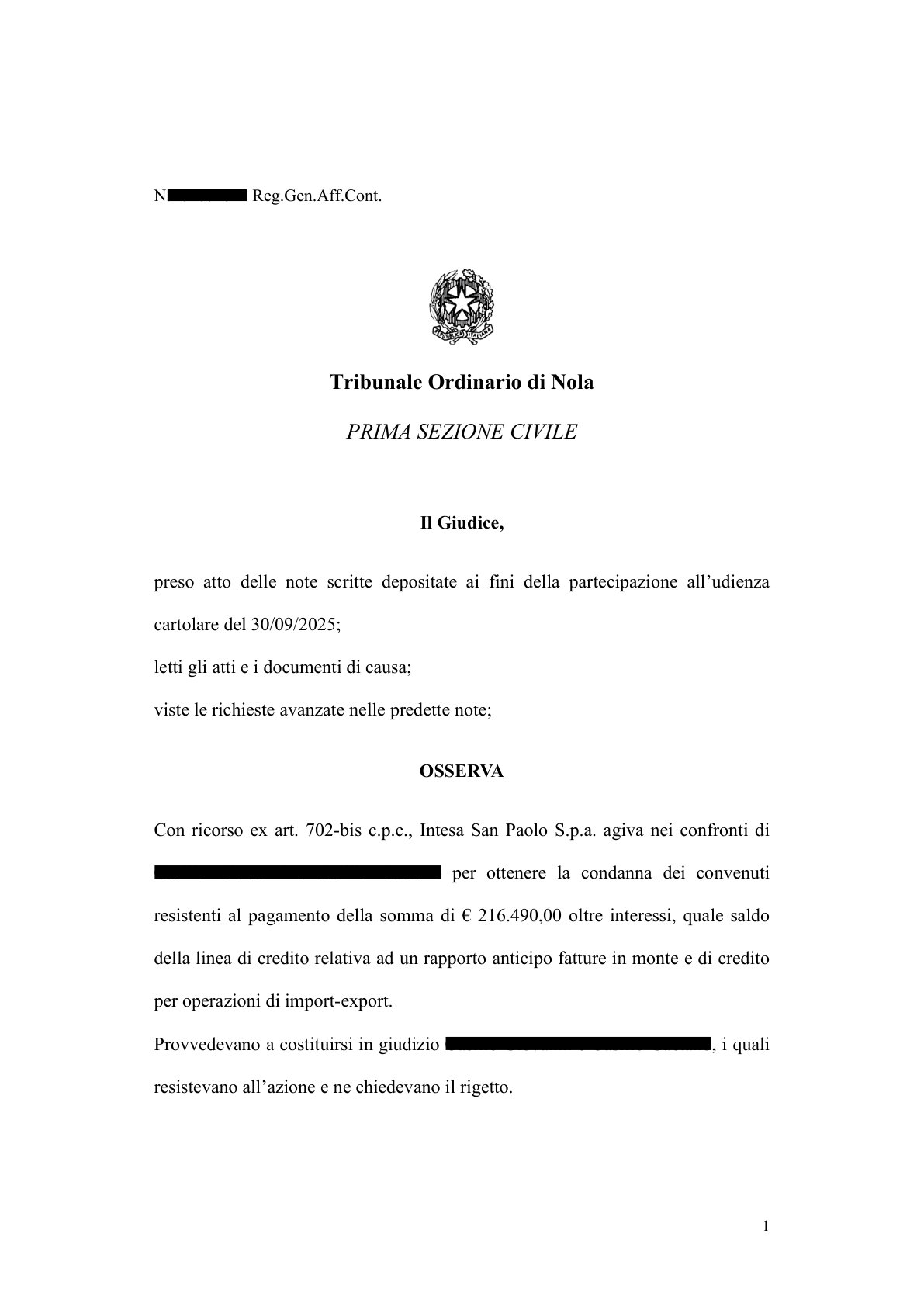 Anteprima frontespizio: Tribunale di Nola — Ord. n. 11825/2025
