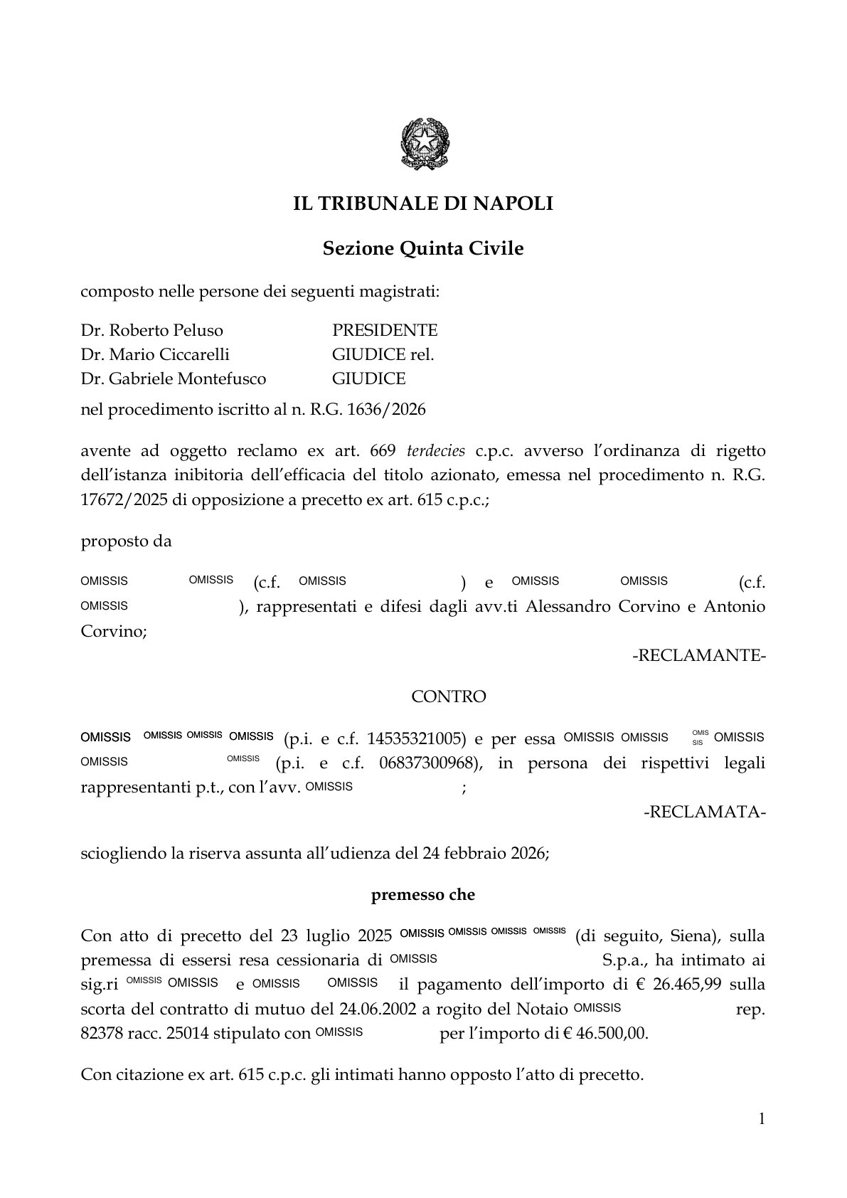 Anteprima frontespizio: Tribunale di Napoli — 3 marzo 2026