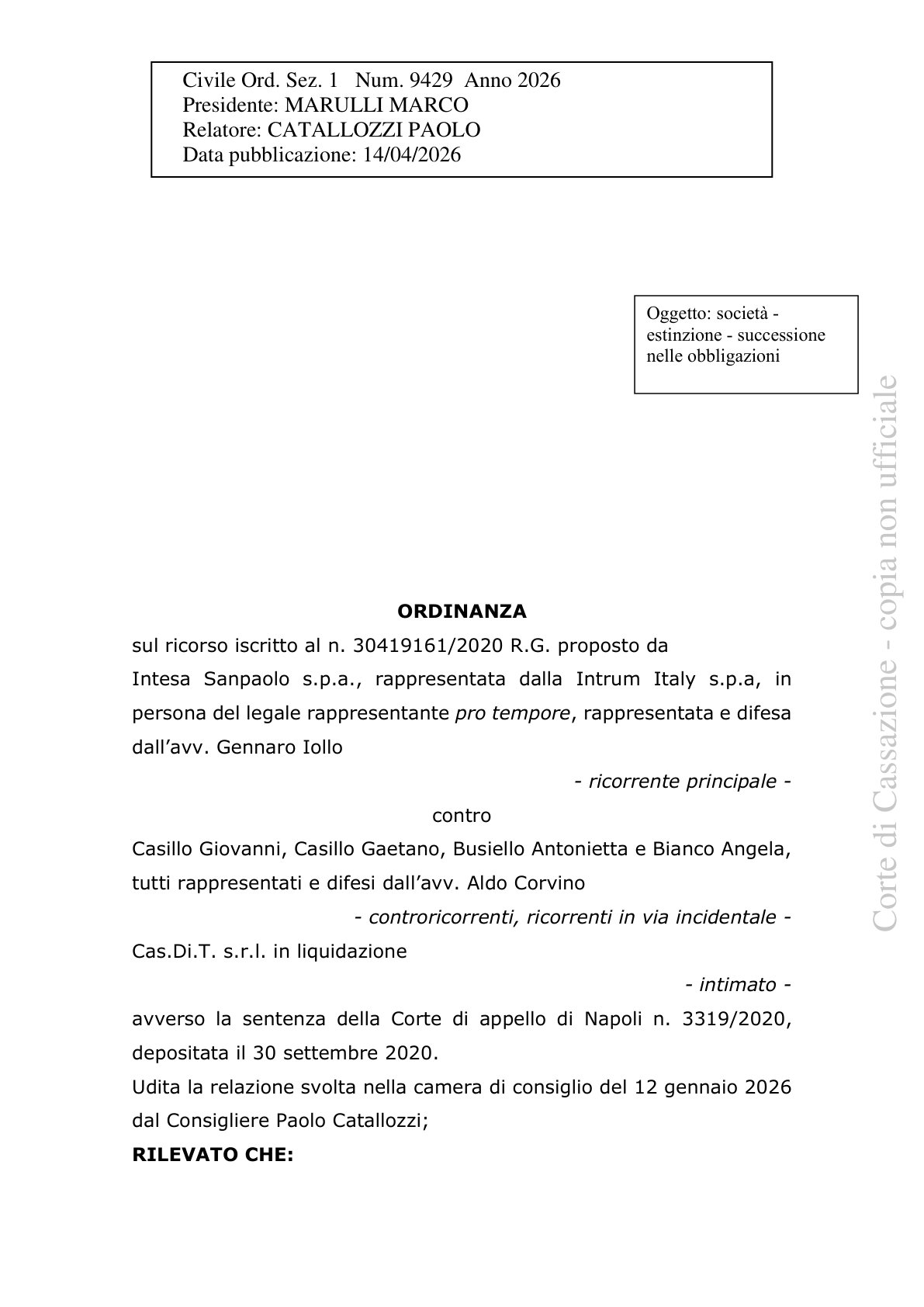 Anteprima frontespizio: Corte di Cassazione — Ord. n. 9429/2026