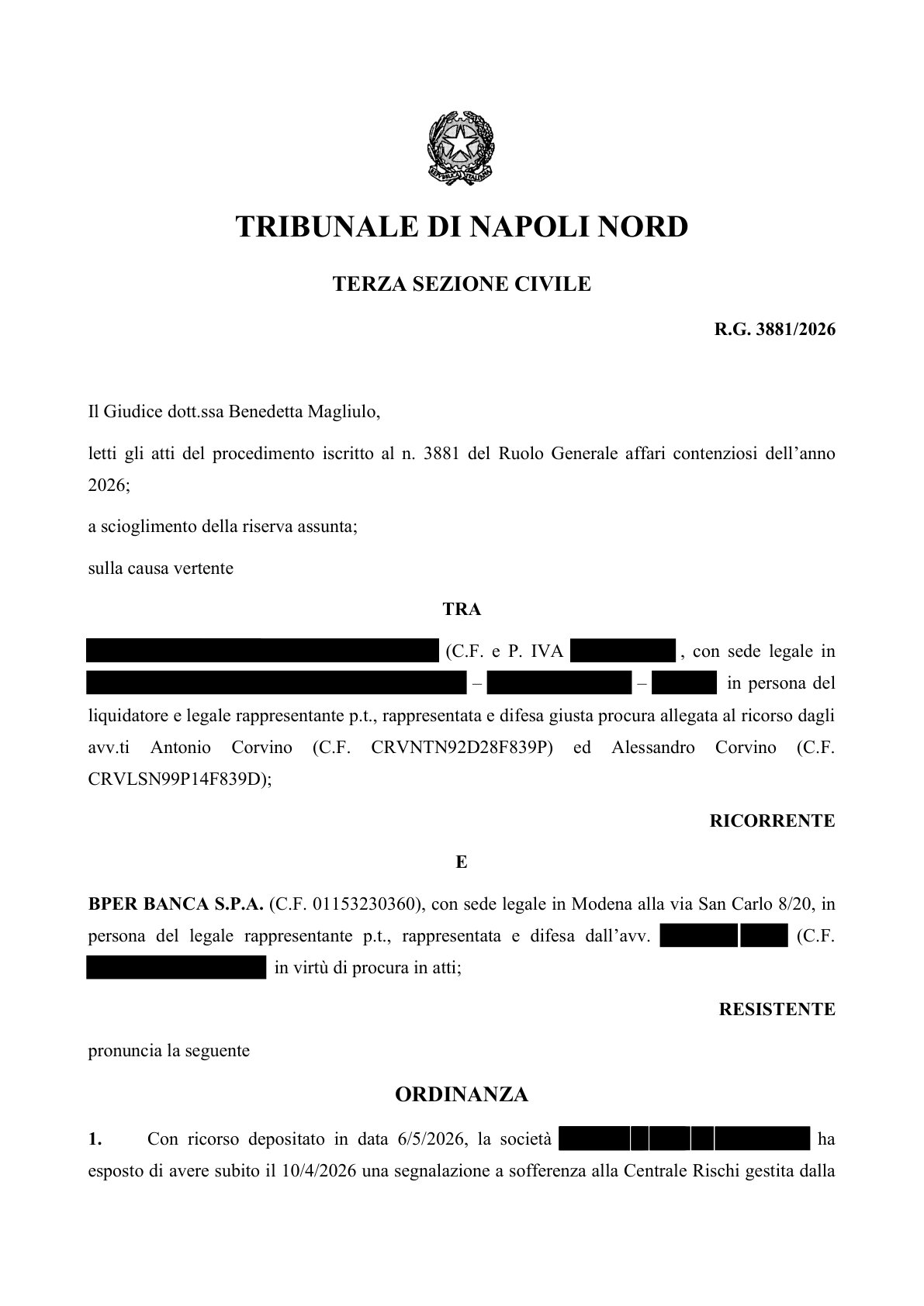 Anteprima frontespizio: Tribunale di Napoli Nord — 25 maggio 2026