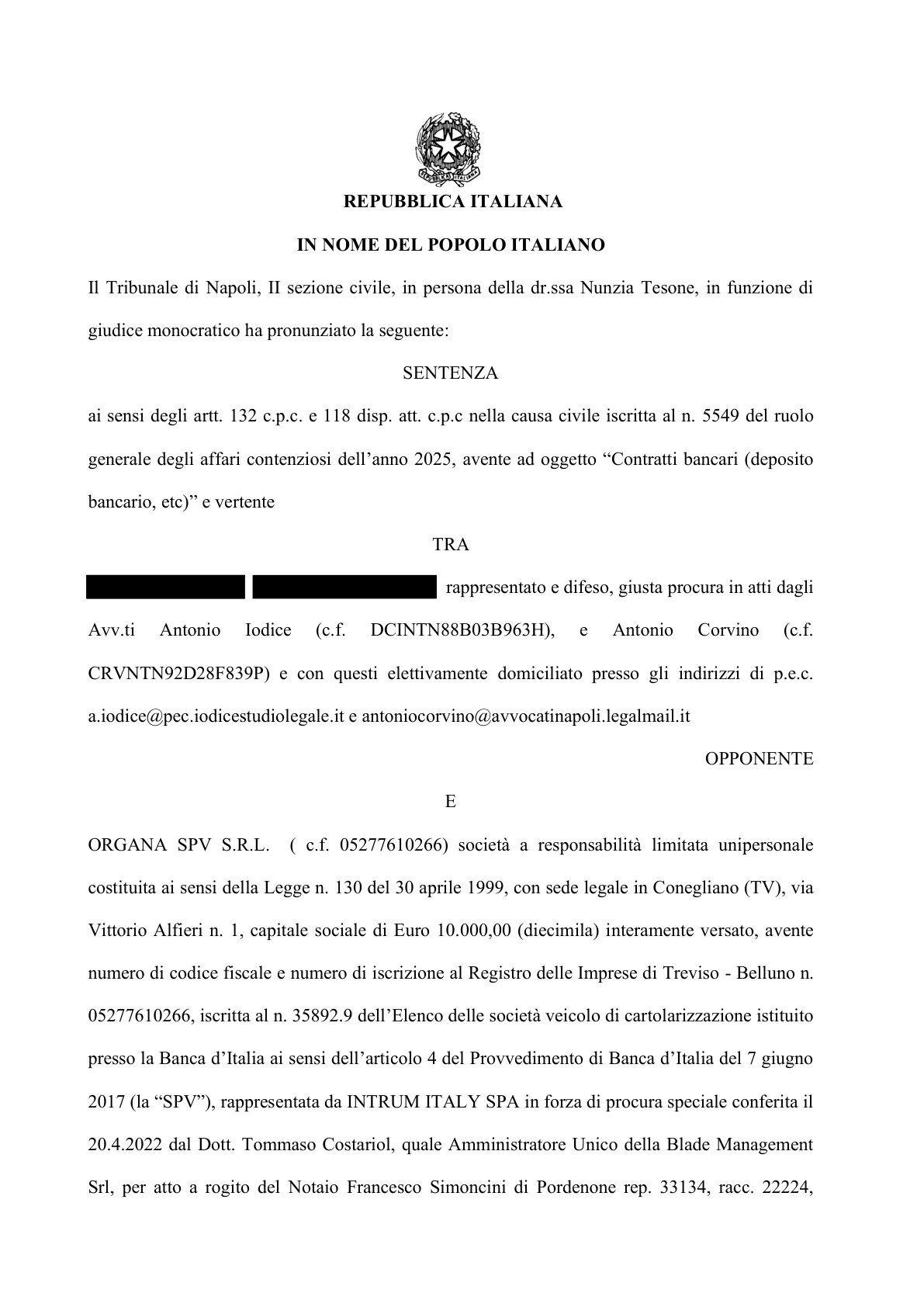 Anteprima frontespizio: Tribunale di Napoli — 25 maggio 2026