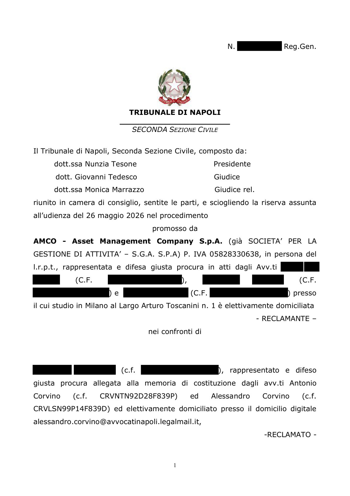 Anteprima frontespizio: Tribunale di Napoli — 25 giugno 2026