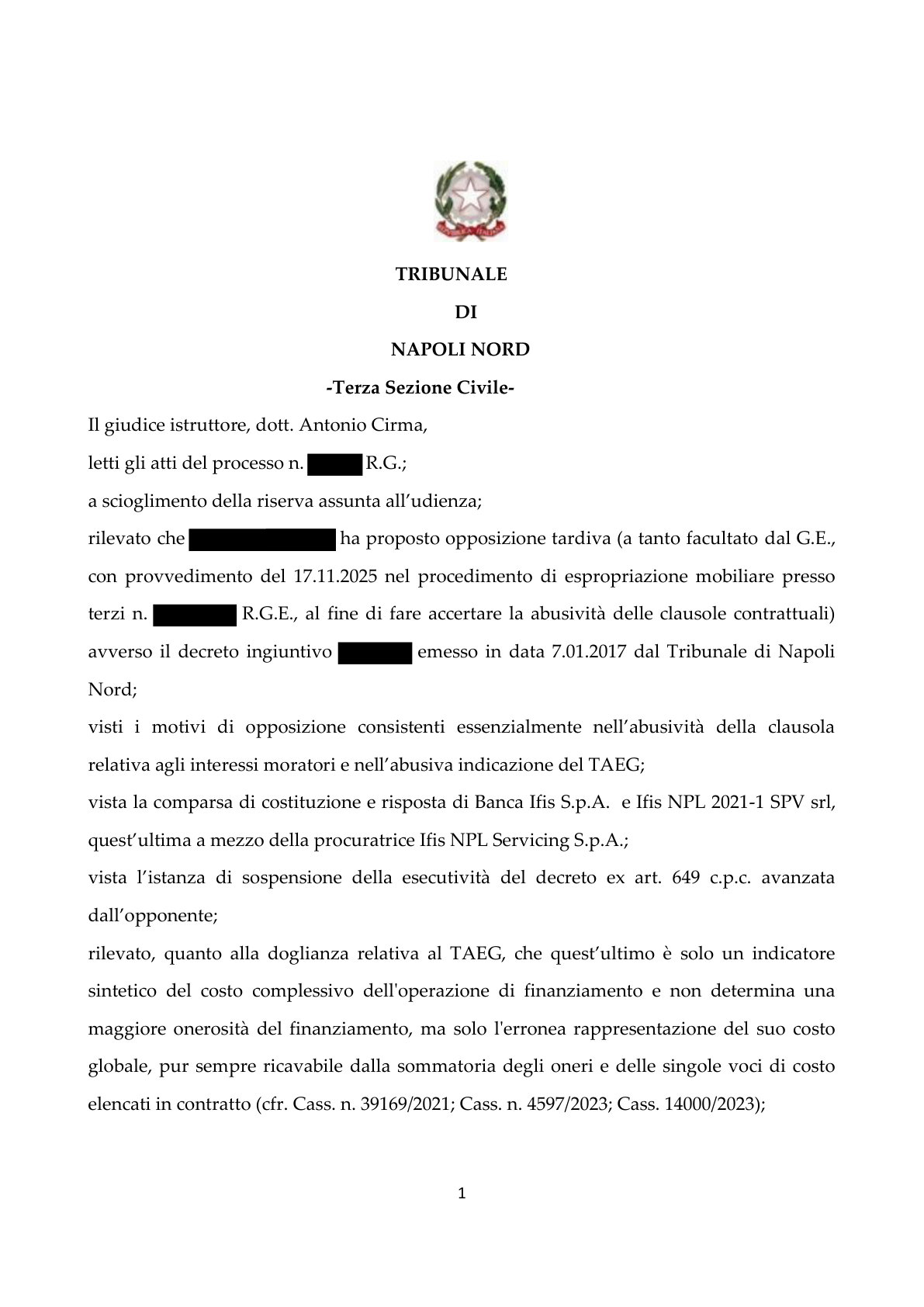 Anteprima frontespizio: Tribunale di Napoli Nord — 20 luglio 2026