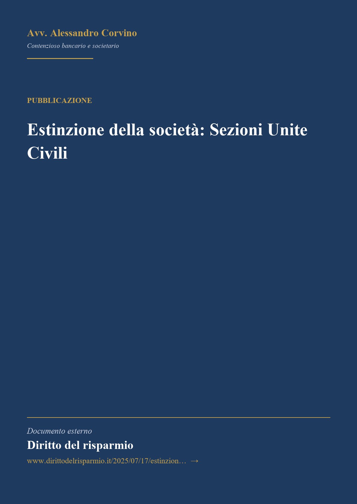 Anteprima frontespizio: Estinzione della società: Sezioni Unite Civili