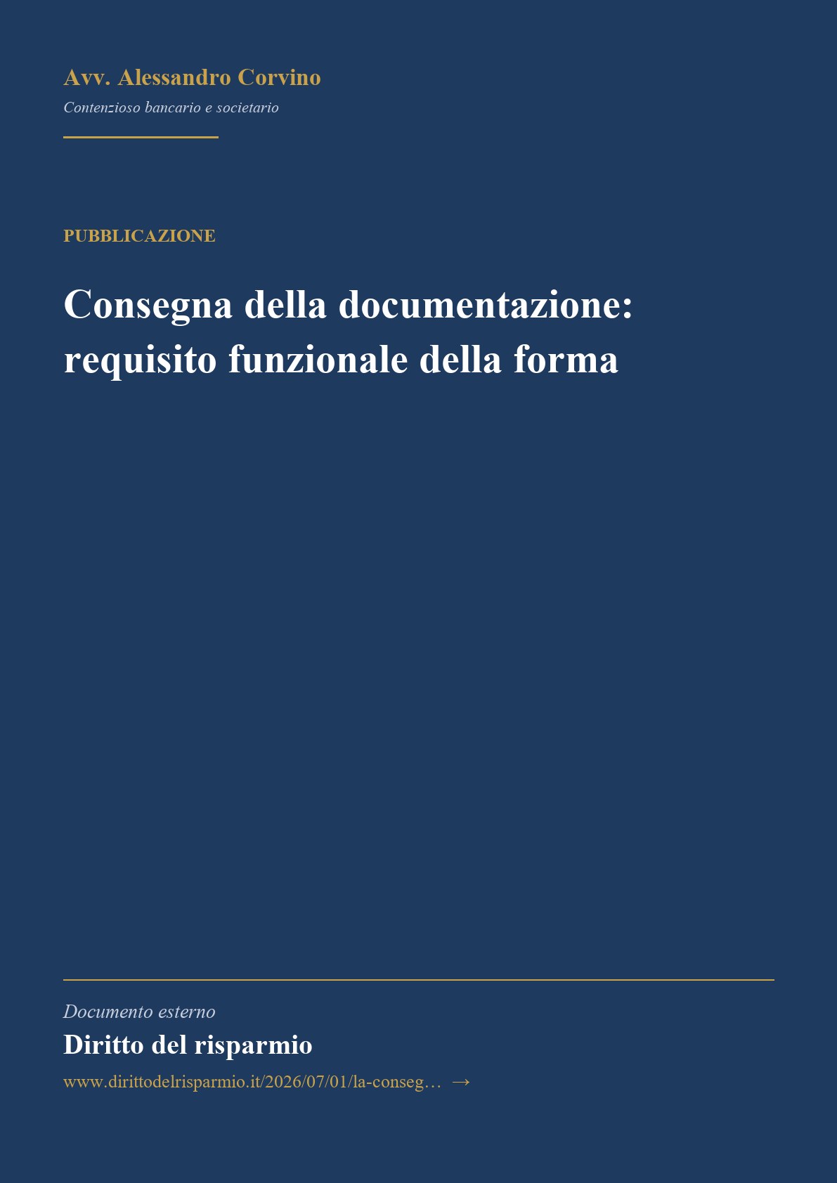 Anteprima frontespizio: Consegna della documentazione: requisito funzionale della forma