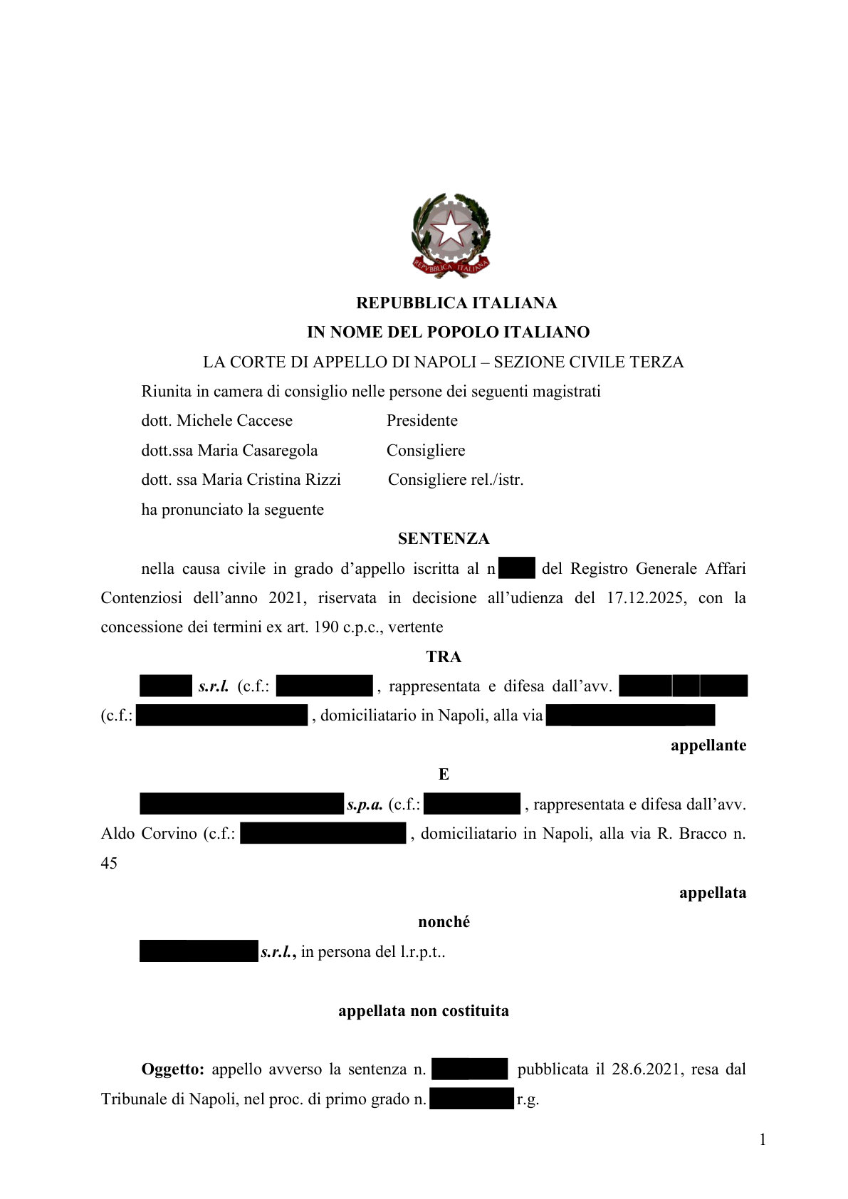 Anteprima frontespizio: Corte d'Appello di Napoli: swap e mark-to-market