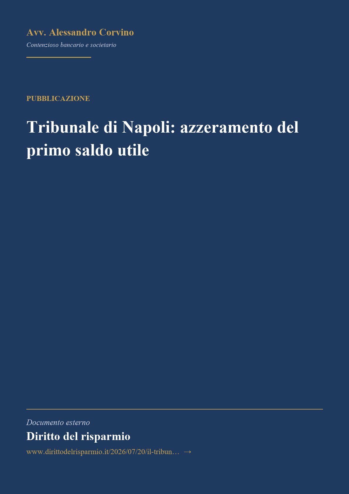 Anteprima frontespizio: Tribunale di Napoli: azzeramento del primo saldo utile